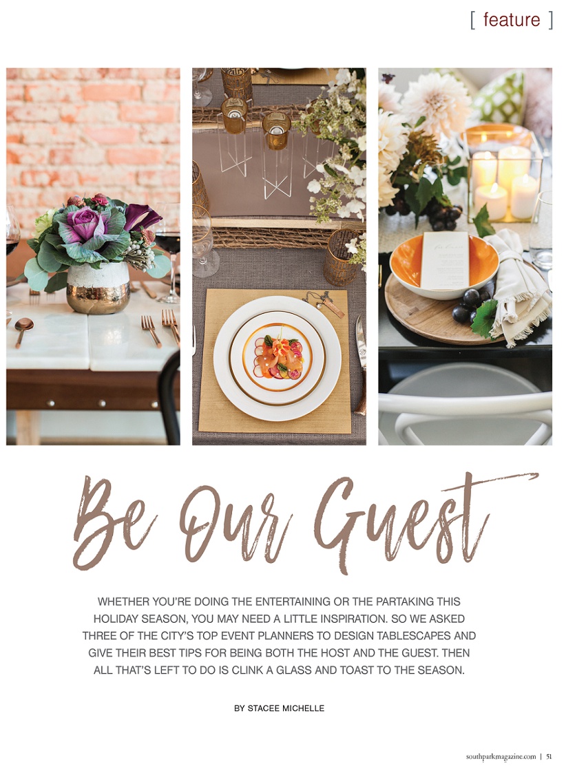 Southpark magazine feature holiday table Kindred restaurant Charlotte photographer