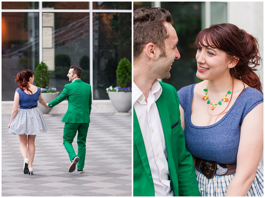 Fun Uptown Charlotte Engagement Session at The Green and Mint Museum by Destination Wedding Photographer Samantha Laffoon