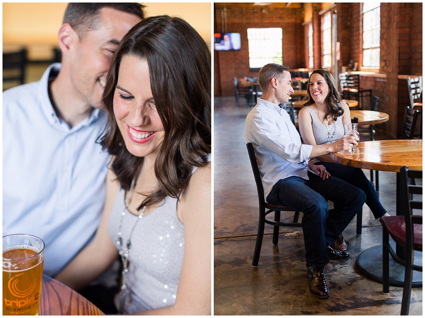 Fun Triple C Brewery Engagement Session in Charlotte by Destination Wedding Photographer Samantha Laffoon