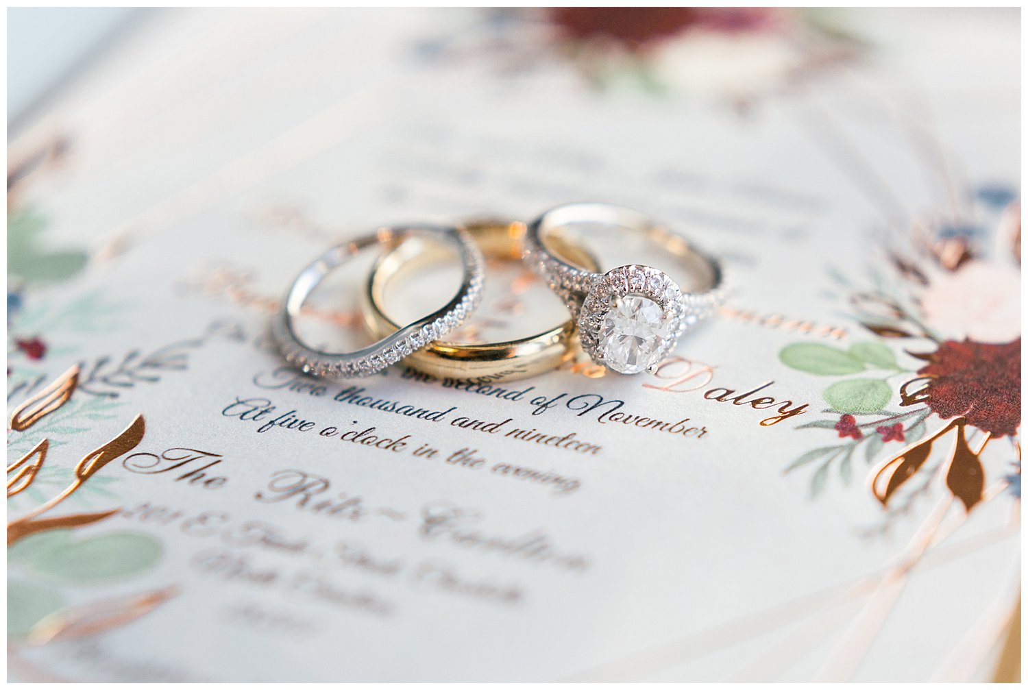 wedding ring photo on invitation suite