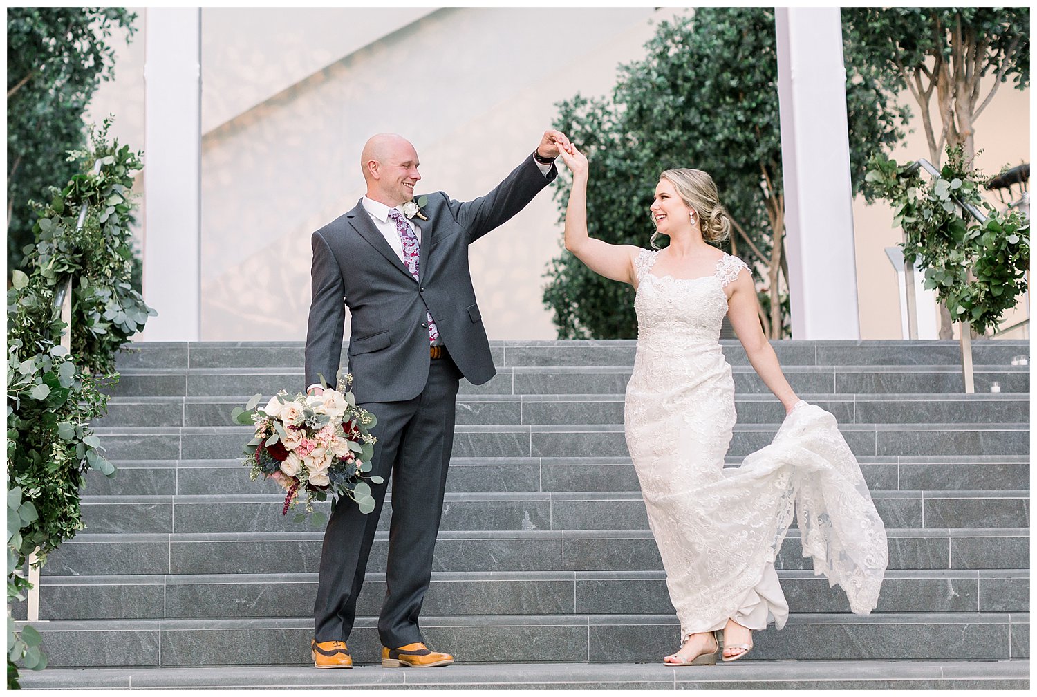 romantic wedding photo of bride and groom at the Ritz Carlton Charlotte