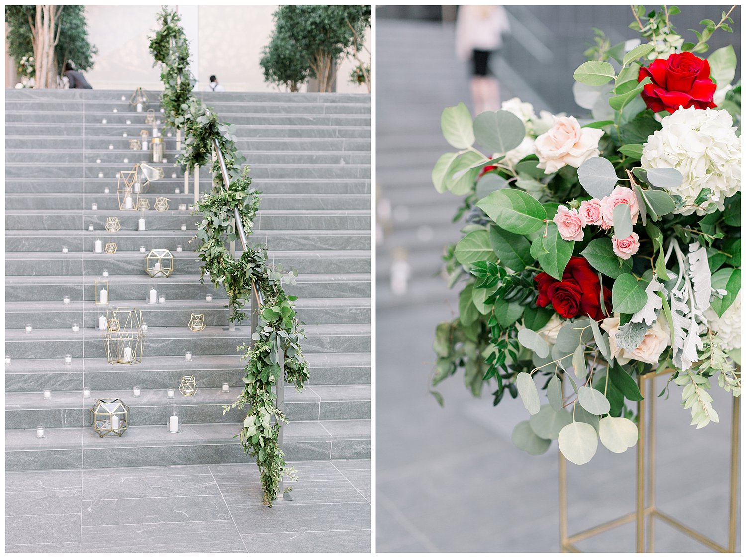 Red, white and greenery floral ceremony 