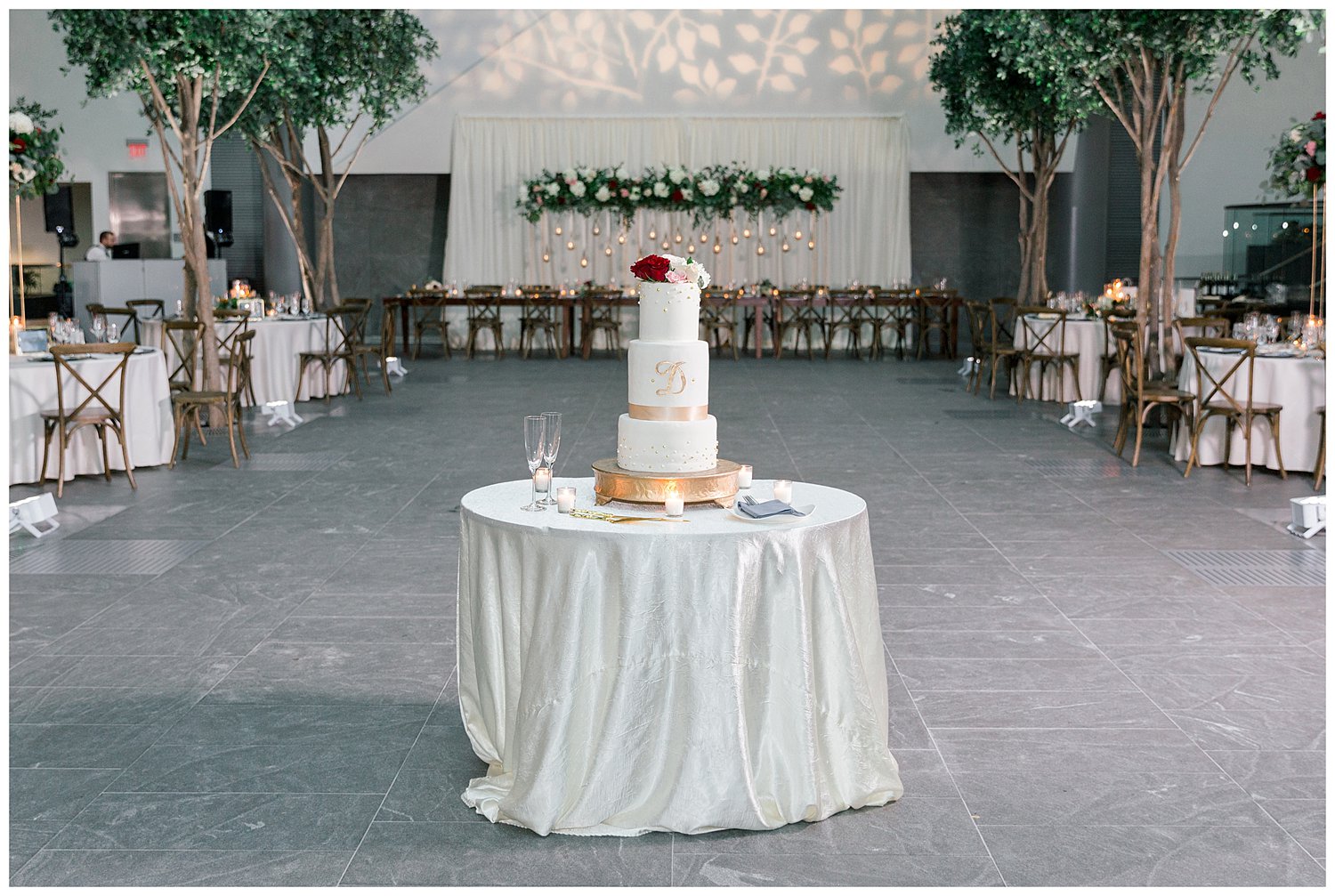 Floral and greenery wedding reception decor at Ritz Carlton Charlotte