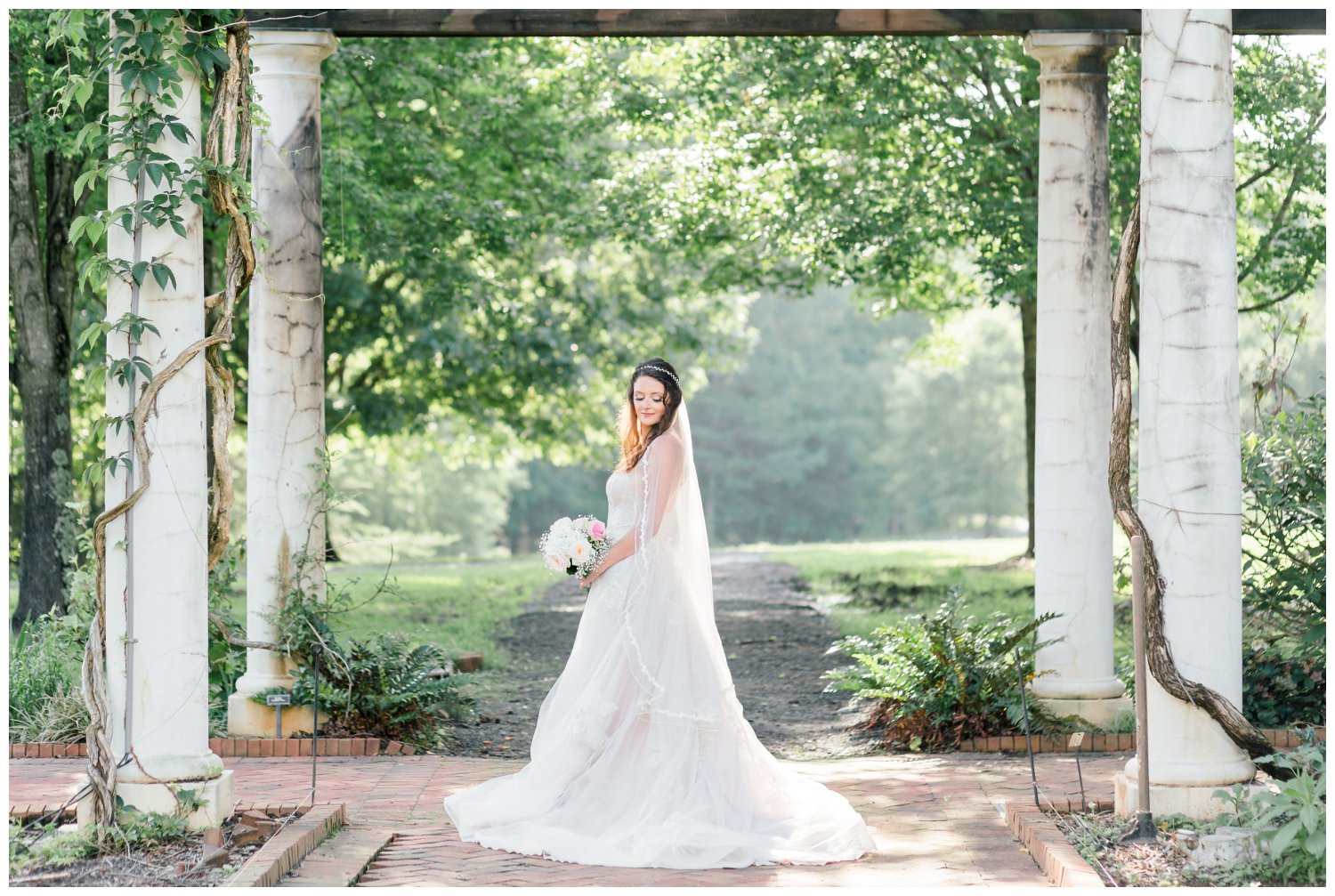 Romantic bridal photo at Daniel Stowe Botanical Gardens