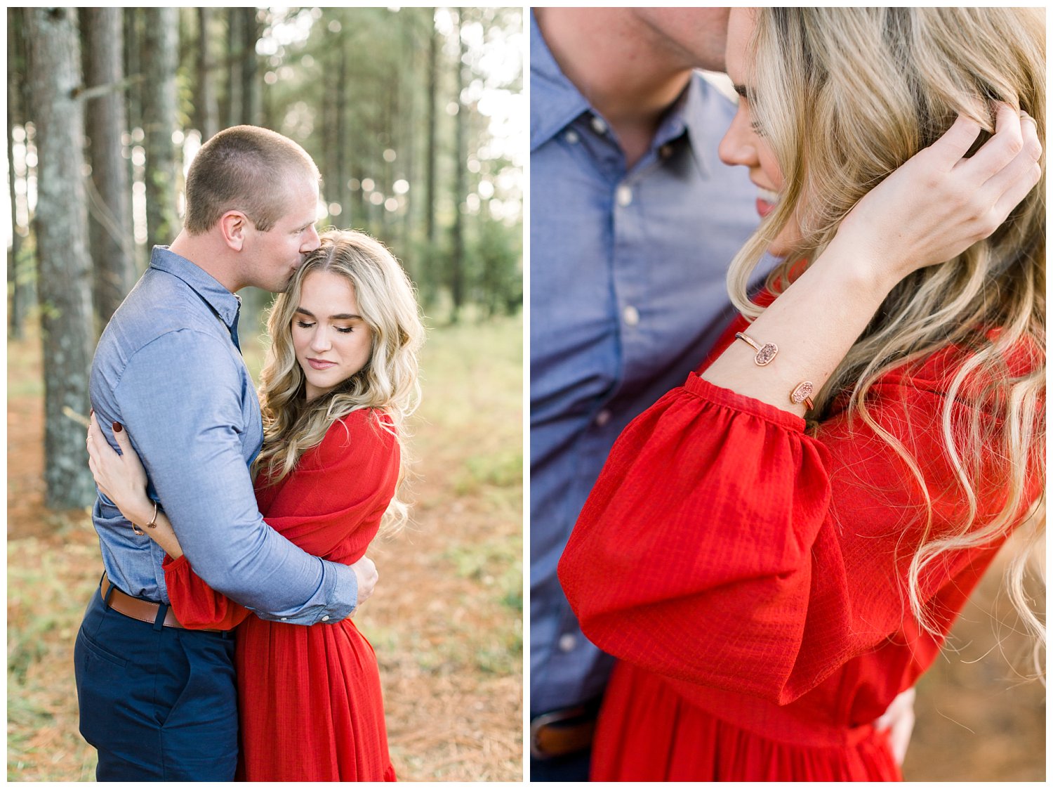 red dress engagement session