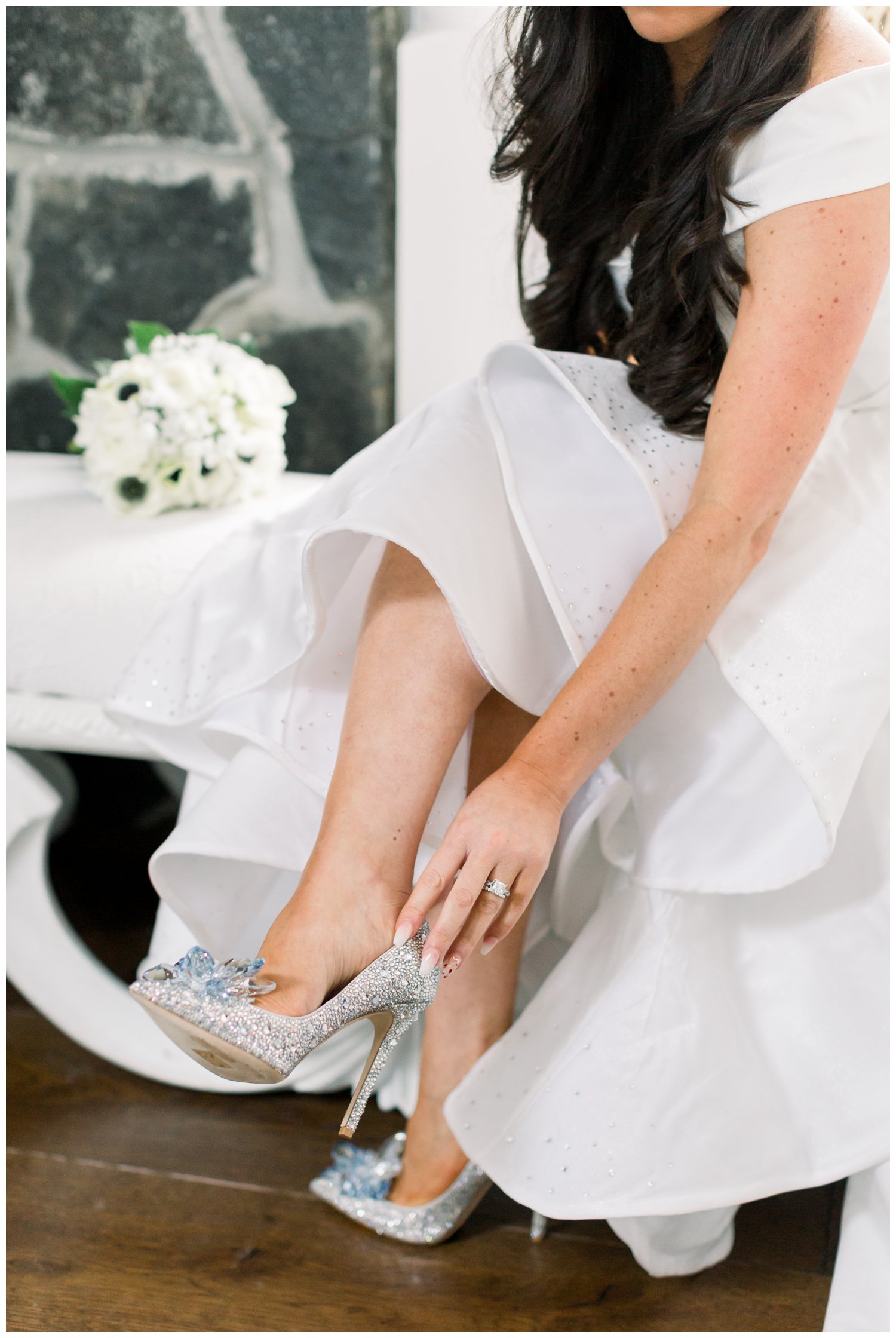 Jimmy Choo Cinderella Swarovski crystal slipper heels wedding day shoes at Smithmore Castle