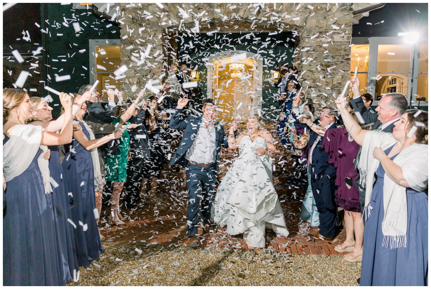 nighttime confetti wedding exit at Vanlandingham estate